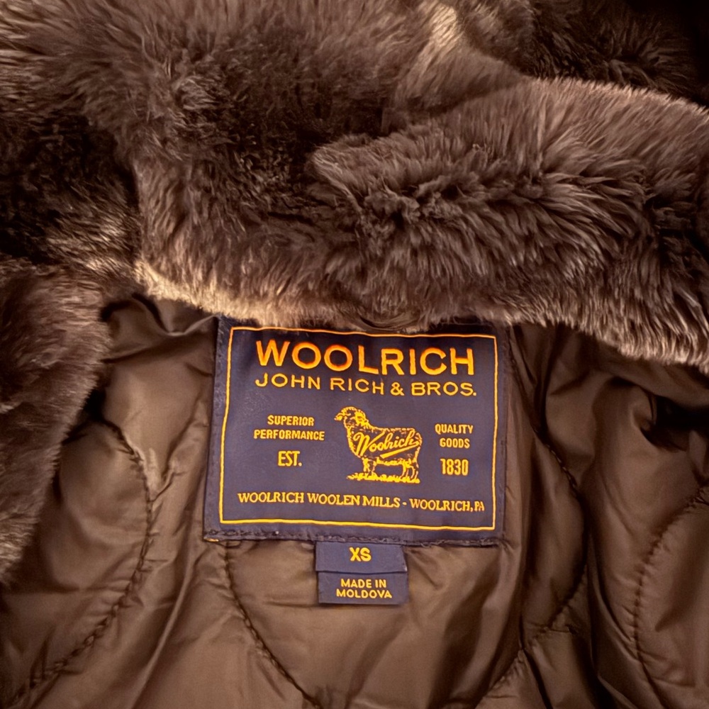 WOOLRICH Women’s Parka XS - Black Literary Rex Coat With Rabbit Fur Hood & Trim - Picture 9 of 10